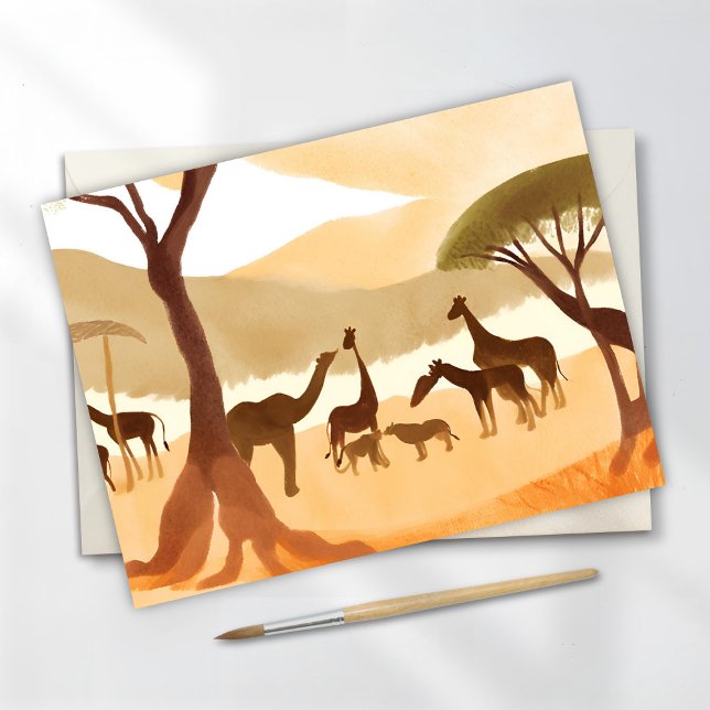 Carte Postale Safari Animaux Aquarelle Silhouette Nature (Créateur téléchargé)