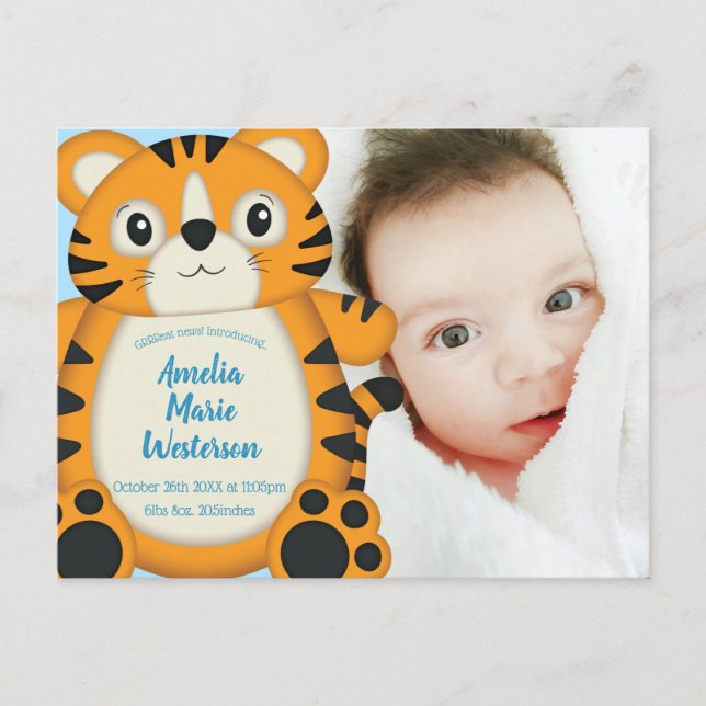 Carte Postale Safari Baby shower tigre (Devant)