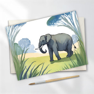 Carte Postale Safari éléphant   Belle aquarelle naturelle
