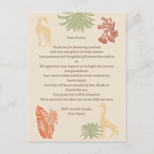 Carte Postale Safari Giraffe & Palm Baby shower Feuille