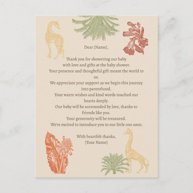 Carte Postale Safari Giraffe & Palm Baby shower Feuille (Devant)