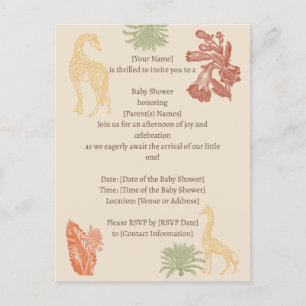 Carte Postale Safari Giraffe & Palm Baby shower Feuille