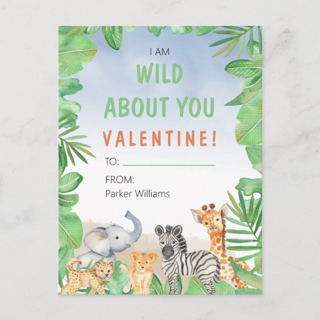 Carte Postale Safari Thème I Am Wild About You Valentine's Day (Devant)