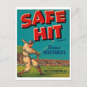 Carte Postale Safe Hit Vintage Crate Étiquette - Baseball