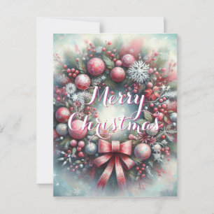 Carte Postale Sage de couronne vert et rose Noël personnalisé