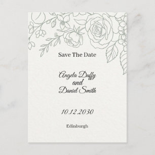 Carte Postale Sage Floral Line Art Faire-Part de Date