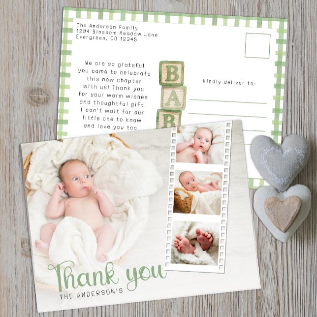 Carte Postale Sage Green Baby Shower Thank You Photo Card (Baby Shower Thank You Postcard)