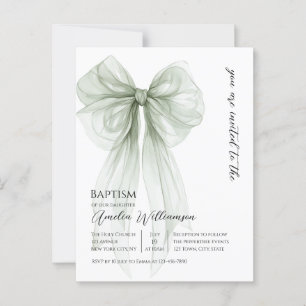 Carte Postale Sage Green Bow Baptême