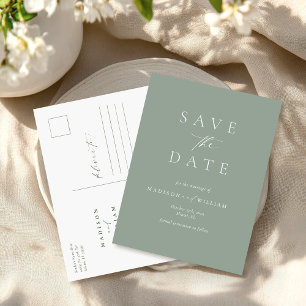 Carte Postale Sage Green Mariage Élégant Enregistrer La Date
