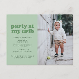 Carte Postale Sage Green Party à My Crib 1st Birday Party Inv