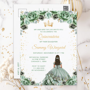 Carte Postale Sage Green Princesse Florale Quinceañera