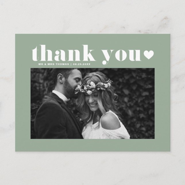 Carte Postale Sage Green Retro Bold Typographie Mariage Merci (Devant)