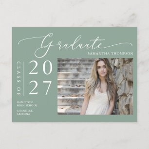 Carte Postale Sage Green Script Graduate Faire-part photo