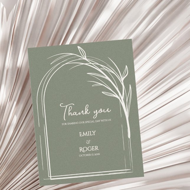 Carte Postale Sage Green Simple Arch Botanical Wedding Thank You (Sage Green Minimalist Arch Botanical Wedding Thank You Card | Elegant Modern Thank You Note)