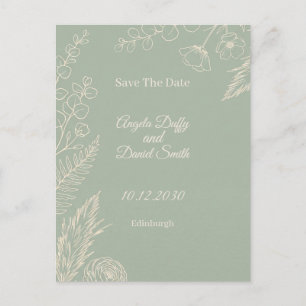Carte Postale Sage Line Art Floral Enregistrer la Date