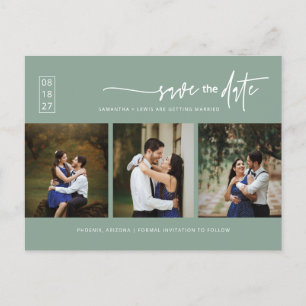 Carte Postale Sage minimal vert photo QR Code Enregistrer la dat