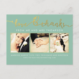 Carte Postale Sage Mint Gold Mariage Love & Thanks Script Photo