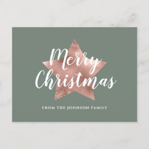 Carte Postale Sage moderne Green Rose Gold Star Joyeux Noël