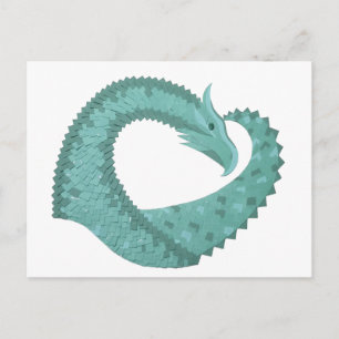 Carte Postale Sage vert coeur dragon sur blanc