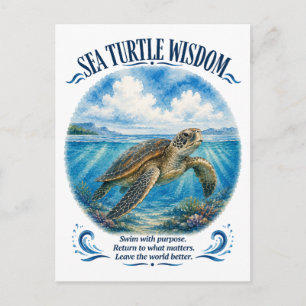 Carte Postale Sagesse de la tortue de mer sous les vagues