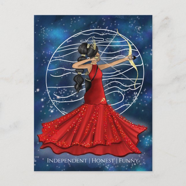 Carte Postale Sagittarius Déesse Féminine Avec Jupiter Planet (Devant)