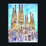 Carte Postale Sagrada Familia Barcelone<br><div class="desc">peinture de la célèbre église Sagrada Familia à Barcelone</div>