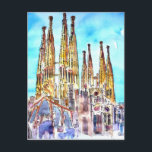 Carte Postale Sagrada Familia Barcelone<br><div class="desc">peinture de la célèbre église Sagrada Familia à Barcelone</div>