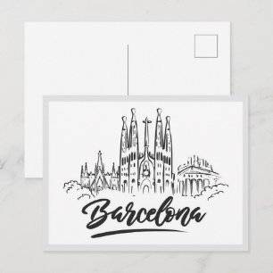 Carte Postale Sagrada Familia dessinée à la main Barcelone Espag