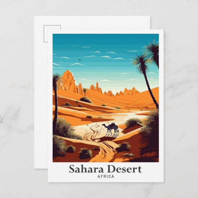 Carte Postale Sahara Désert Afrique Voyage Illustration Vintage (Devant / Derrière)