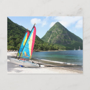 Carte Postale Sailing Boat and water sports equipment on a beach