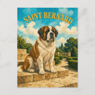 Carte Postale Saint Bernard, Art Chien à l'aquarelle vintage