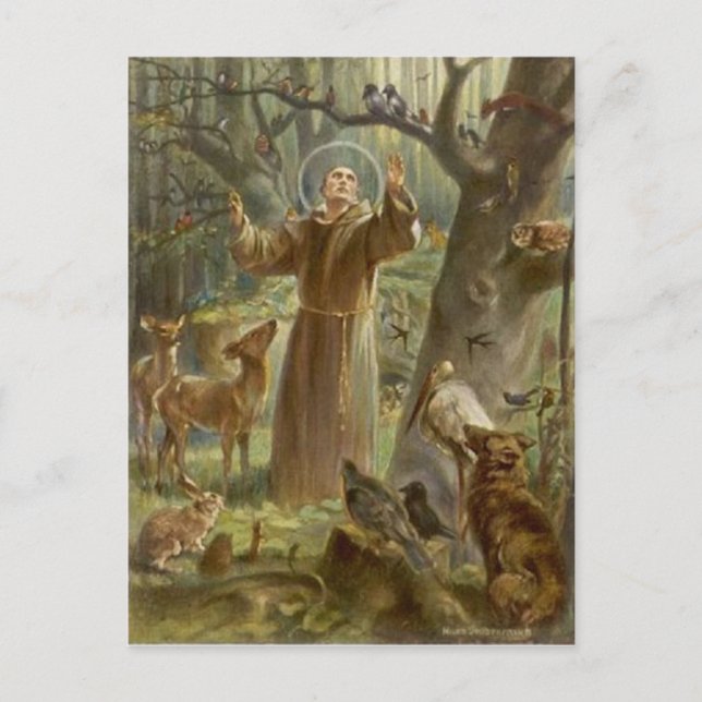 Carte Postale Saint François d'Assise Entouré d'animaux (Devant)