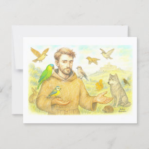 Carte Postale Saint François - le sermon aux oiseaux et aux anim