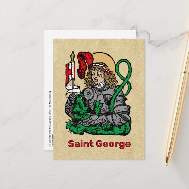 Carte Postale Saint Georges et le Dragon (Nuremberg) (Devant/Arrière en situation)