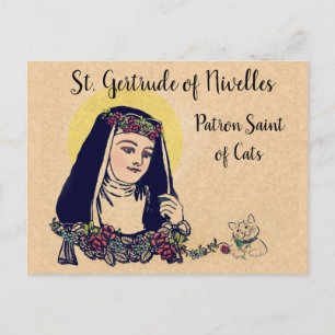 Carte Postale Saint Gertrude de Nivelles Patron Saint des Chats