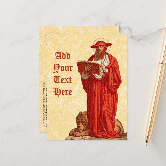 Carte Postale Saint Jérôme, cardinal avec Lion (P 004) (Devant/Arrière en situation)