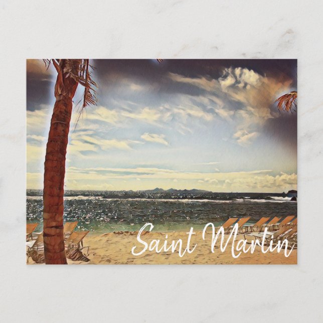 Carte Postale Saint Martin ST. Maarten Aquarelle Art (Devant)