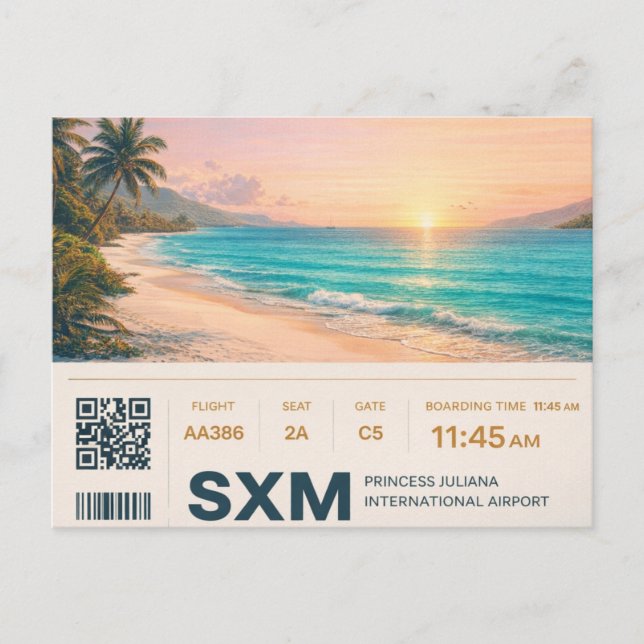 Carte Postale Saint Martin SXM Boarding Pass Sunset (Devant)