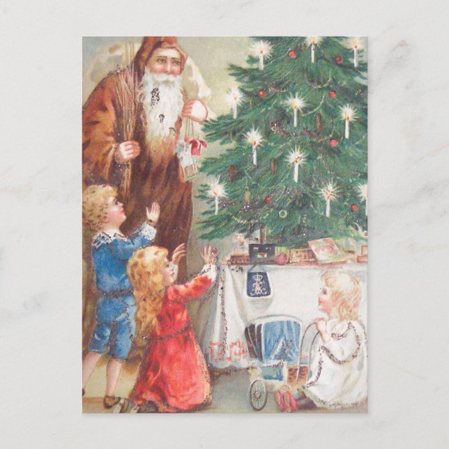 Carte Postale Saint Nicolas en Brown avec enfants (Devant)