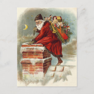 Carte Postale Saint Nicolas victorien de Noël sur le toit