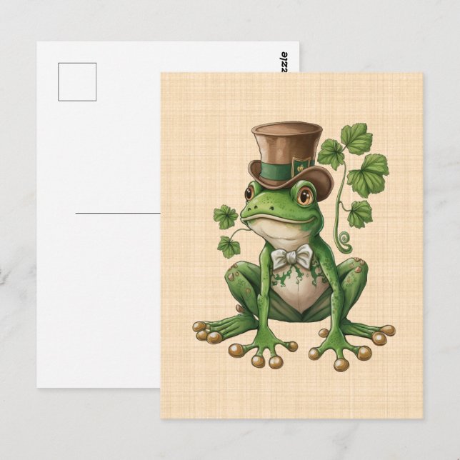 Carte Postale Saint Patrick - Grenouille Chapeau irlandais (Devant / Derrière)
