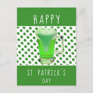 Carte Postale Saint Patrick`s day Bière verte Motif Shamrock