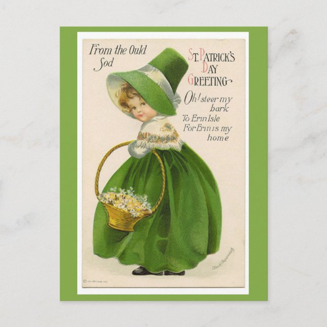 Carte Postale Saint-Patrick vintage Fille Irlandaise Verte (Devant)