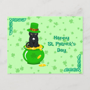 Carte Postale Saint Patrick's Day Shamrock Pot of Gold Black Cat