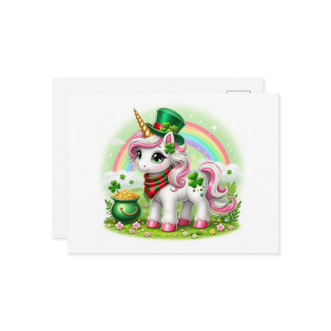 Carte Postale Saint Patricks Day Unicorn (Devant/Arrière en situation)