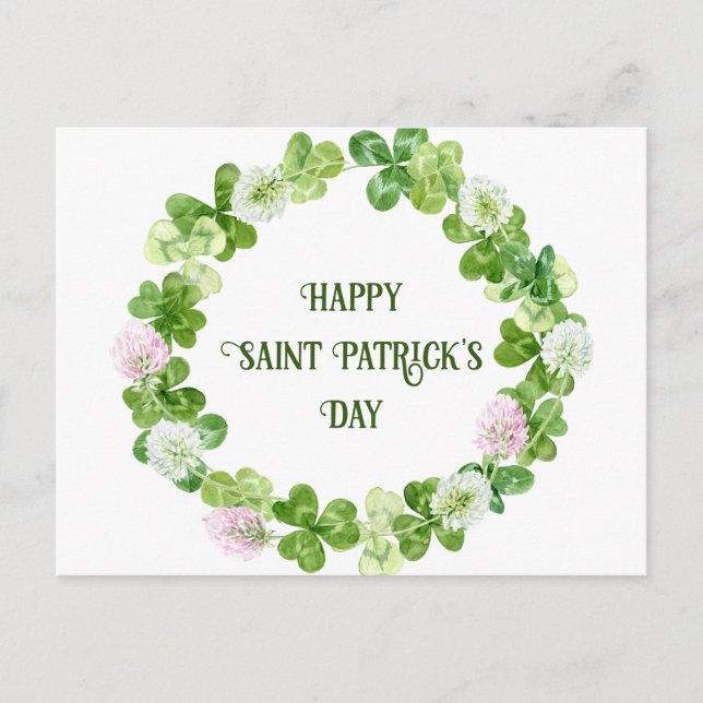 Carte Postale Saint-Patricks Jour Clover Watercolor Wreath (Devant)