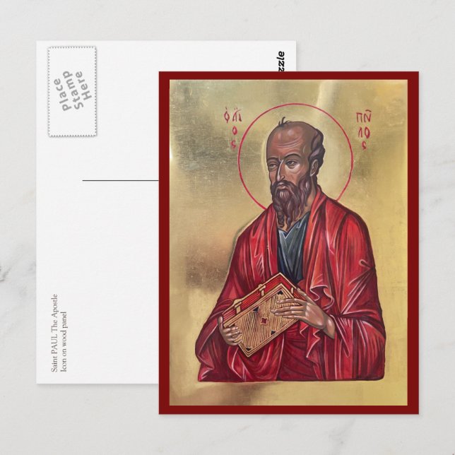 Carte Postale Saint PAUL l'Apôtre icône orthodoxe grecque (Devant / Derrière)