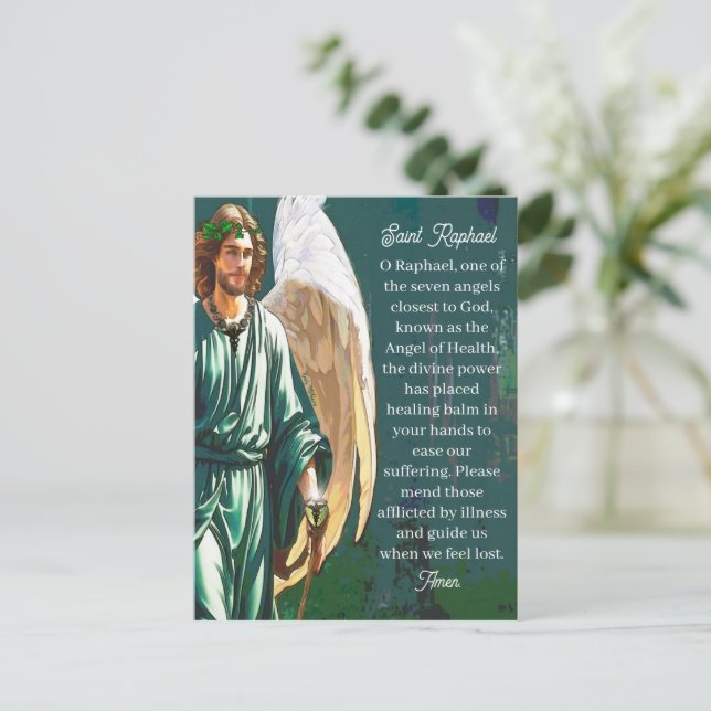 Carte Postale Saint Raphael Healing Archangel Angel Prayer Blank (Debout devant)