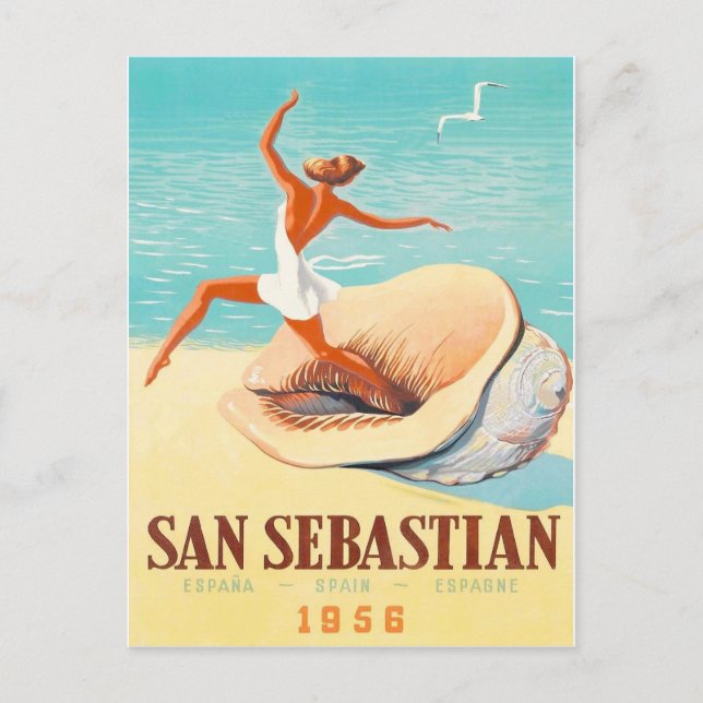 Carte Postale Saint-Sébastien, une femme sort d'une coquille (Devant)