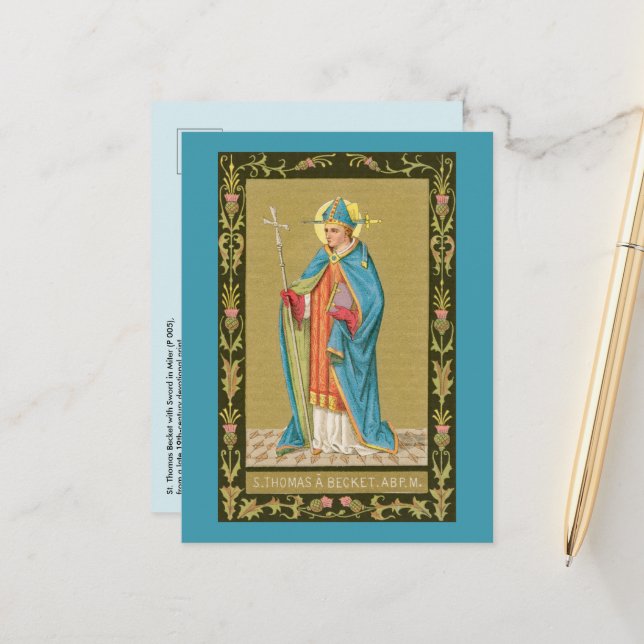 Carte Postale Saint Thomas Becket avec l'Épée dans la Miterre (P (Devant/Arrière en situation)